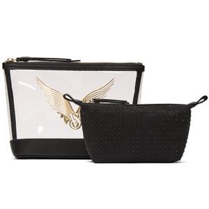 Victoria's Secret Angel Wing Logo Rhinestone Clear Cosmetic Makeup Bag Set NWT